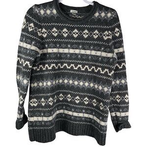 L.L. Bean womens small Fair isle grey 100% lambswool sweater women's medium